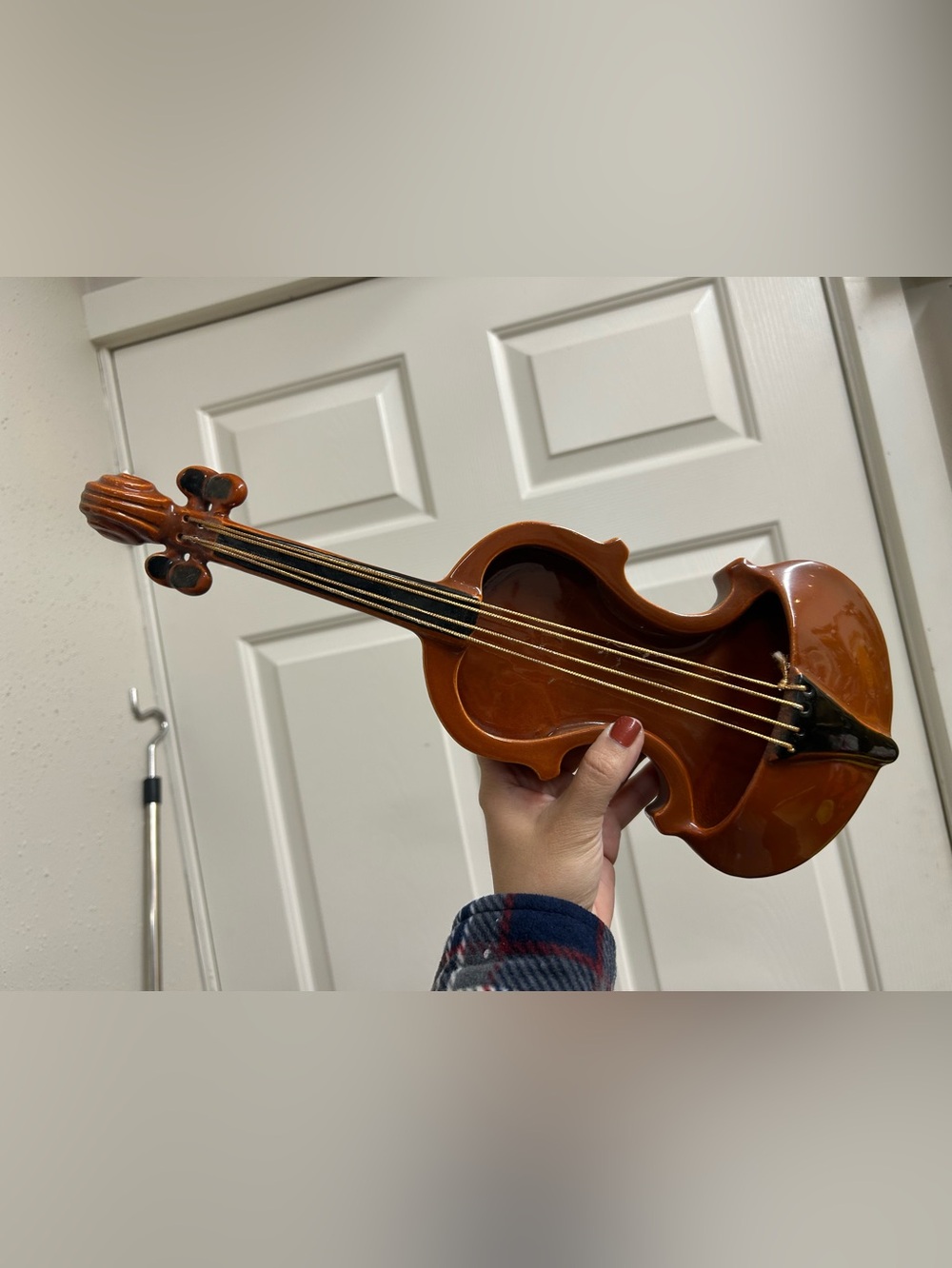 Red Wing Pottery Violin Fiddle Wall Art Decor- Brown Red Glaze